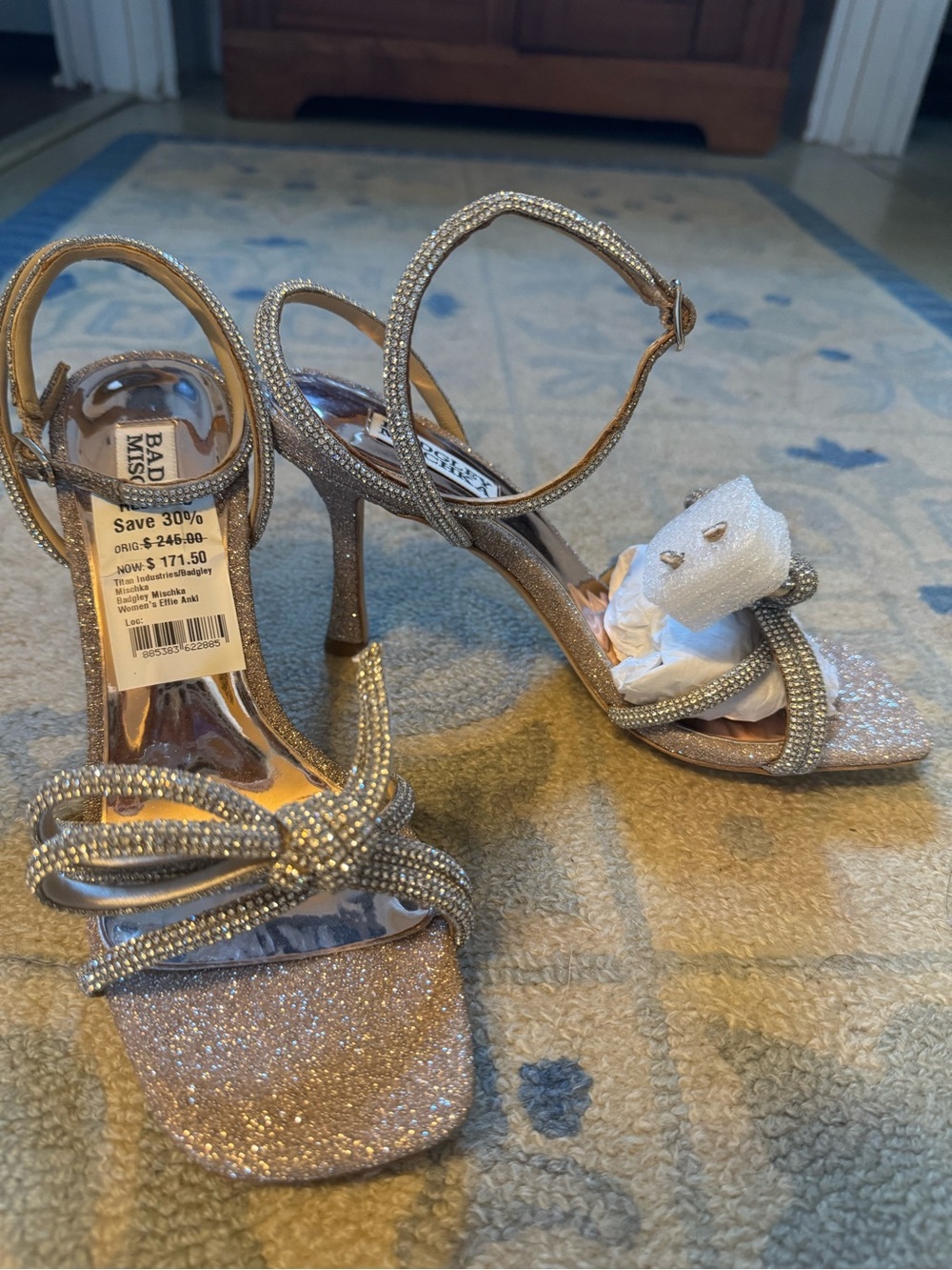 Badgley Mischka Gold Crystal Knot Ankle-Strap Heels